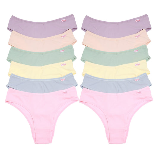Angelina Ribbed Knit High-Cut Cheeky Bikini Panties (12-Pack), #G6824