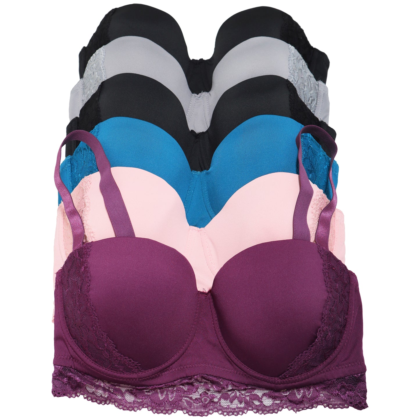 Angelina Wired, Padded Extended Size Strapless Bras with Lace Accent (6-Pack), #B208