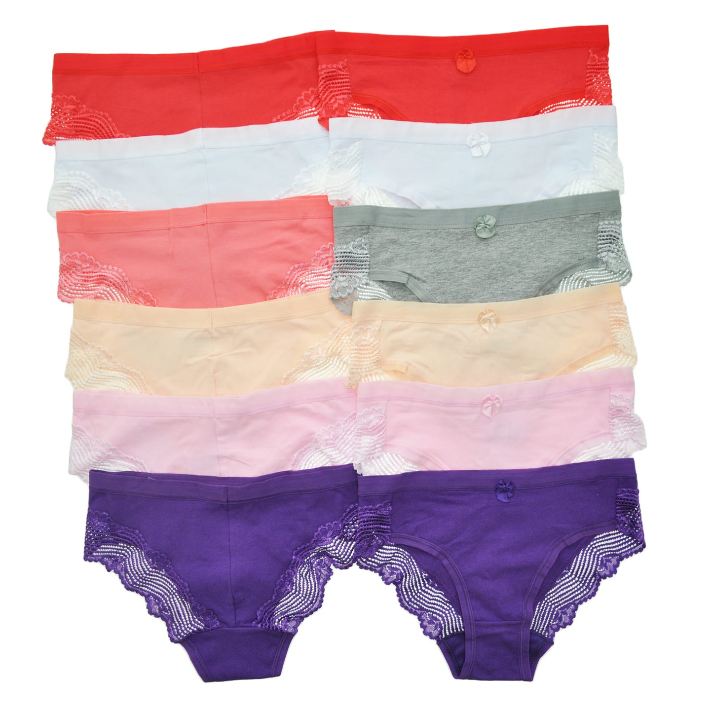 Angelina Cotton/Spandex Bikini with Bow and Lace Trim (12-Pack), #G1107