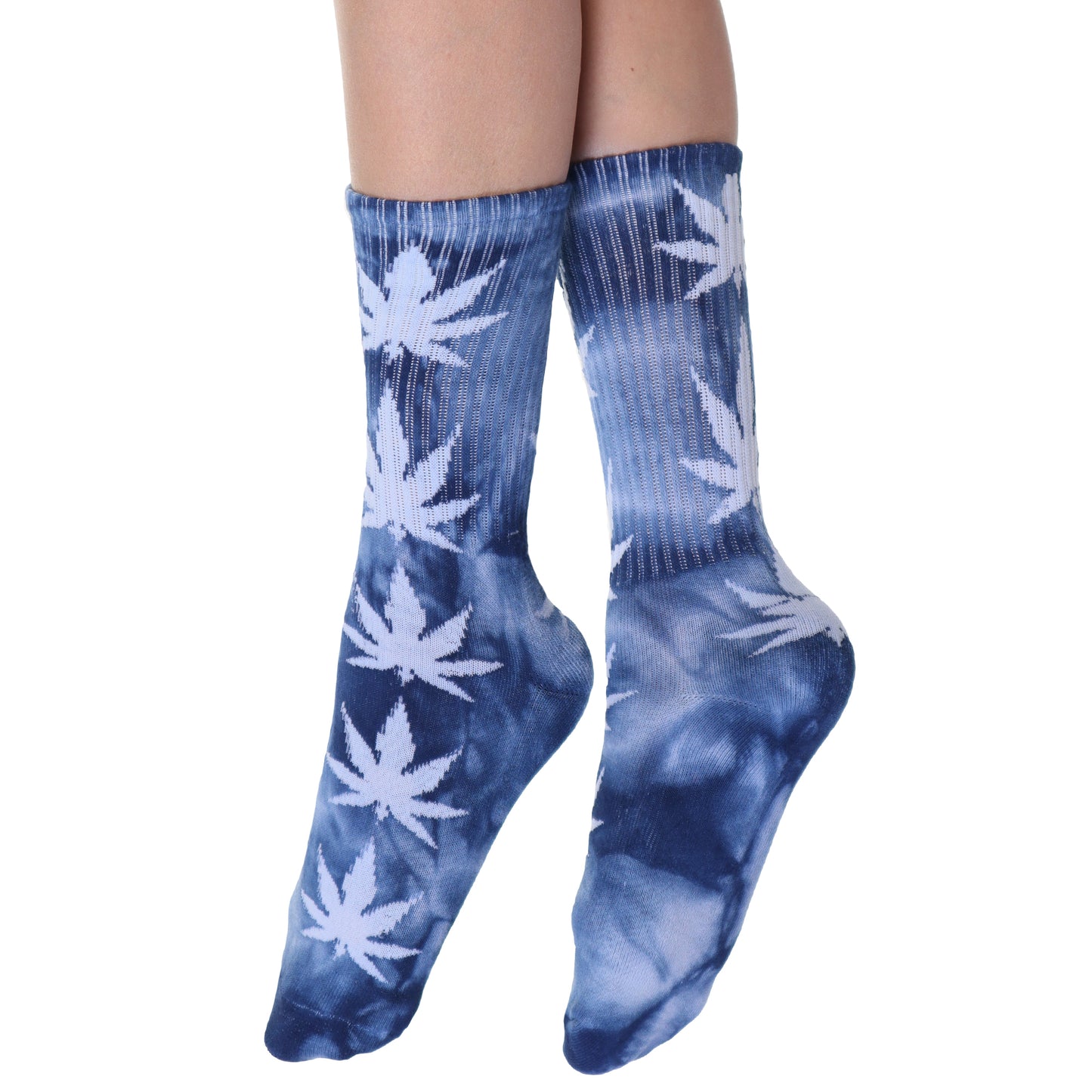 Angelina Novelty Rib Knit Crew Socks with Tie-Dye Leaf Print (6-Pairs), #2564