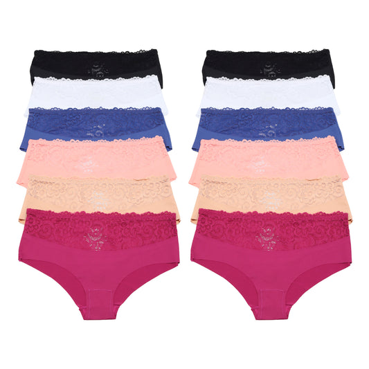 Angelina Juniors Laser Cut Hiphugger Panties with Front Lace Accent (12-Pack), #G6463