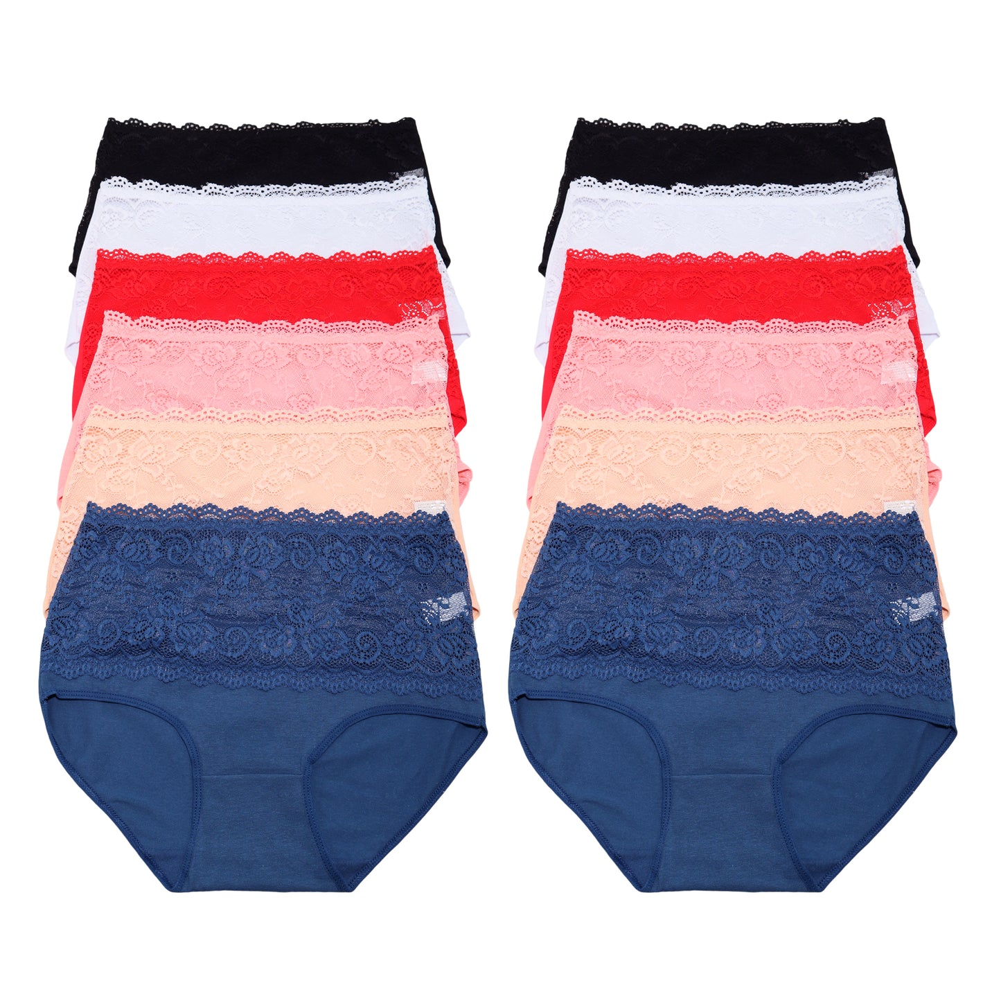 Angelina Cotton High-Waist Brief Panties with Front Lace Accent (12-Pack), #G6652