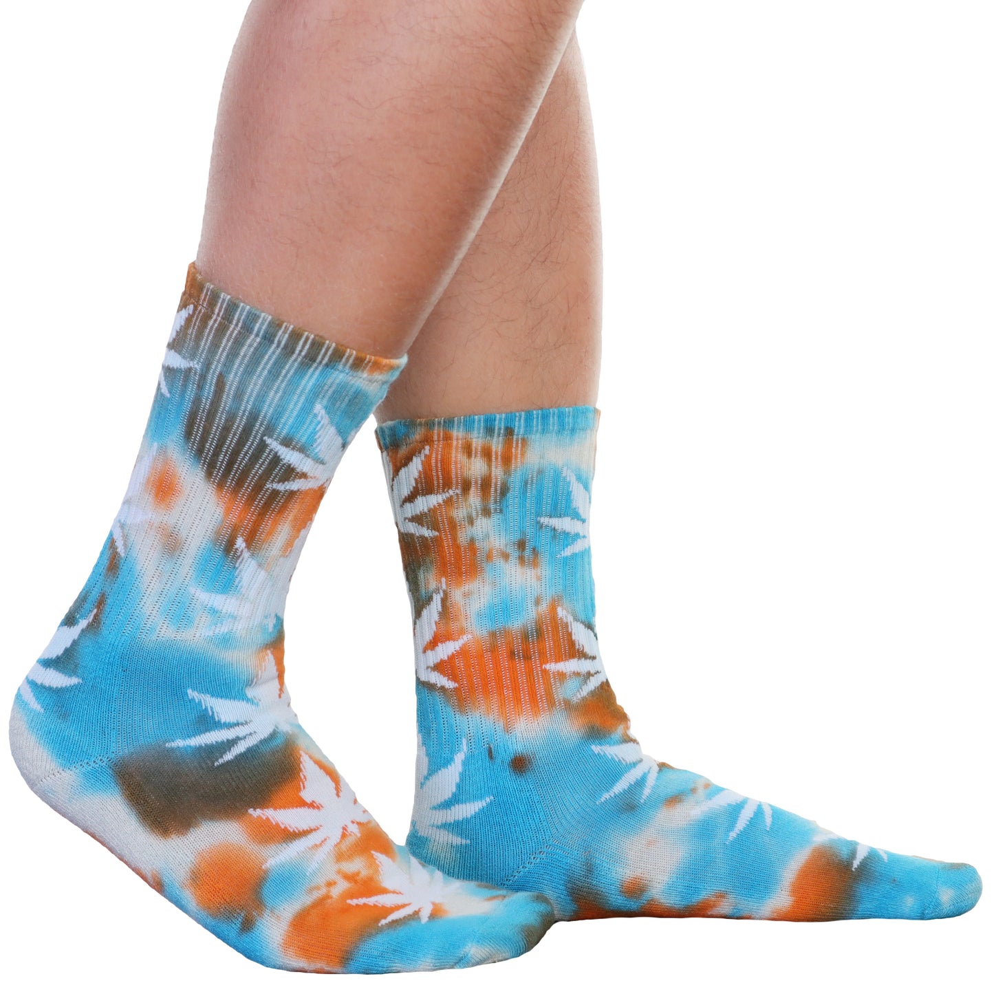 Angelina Novelty Rib Knit Crew Socks with Tie-Dye Leaf Print (6-Pairs), #2564