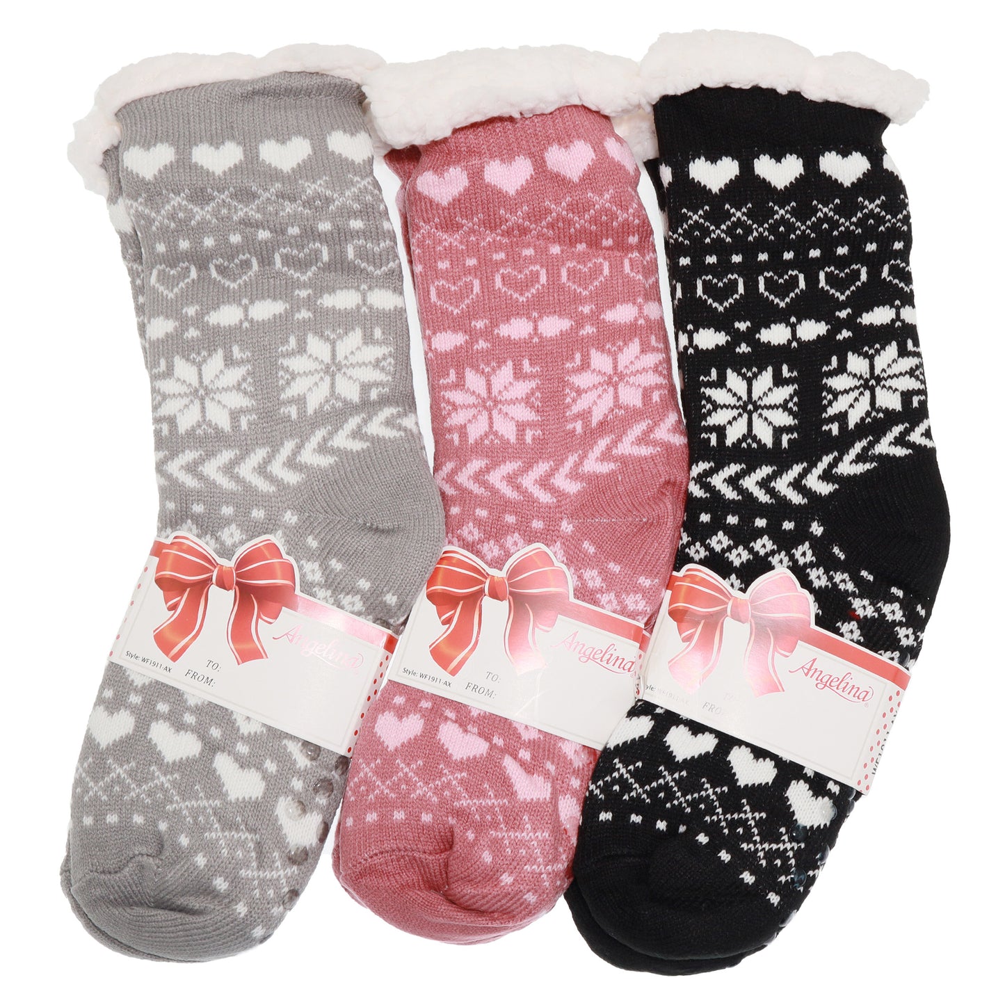 Angelina Winter-Weight Sherpa-Lined Knitted Thermal Crew Socks (3-Pairs), #WF1911