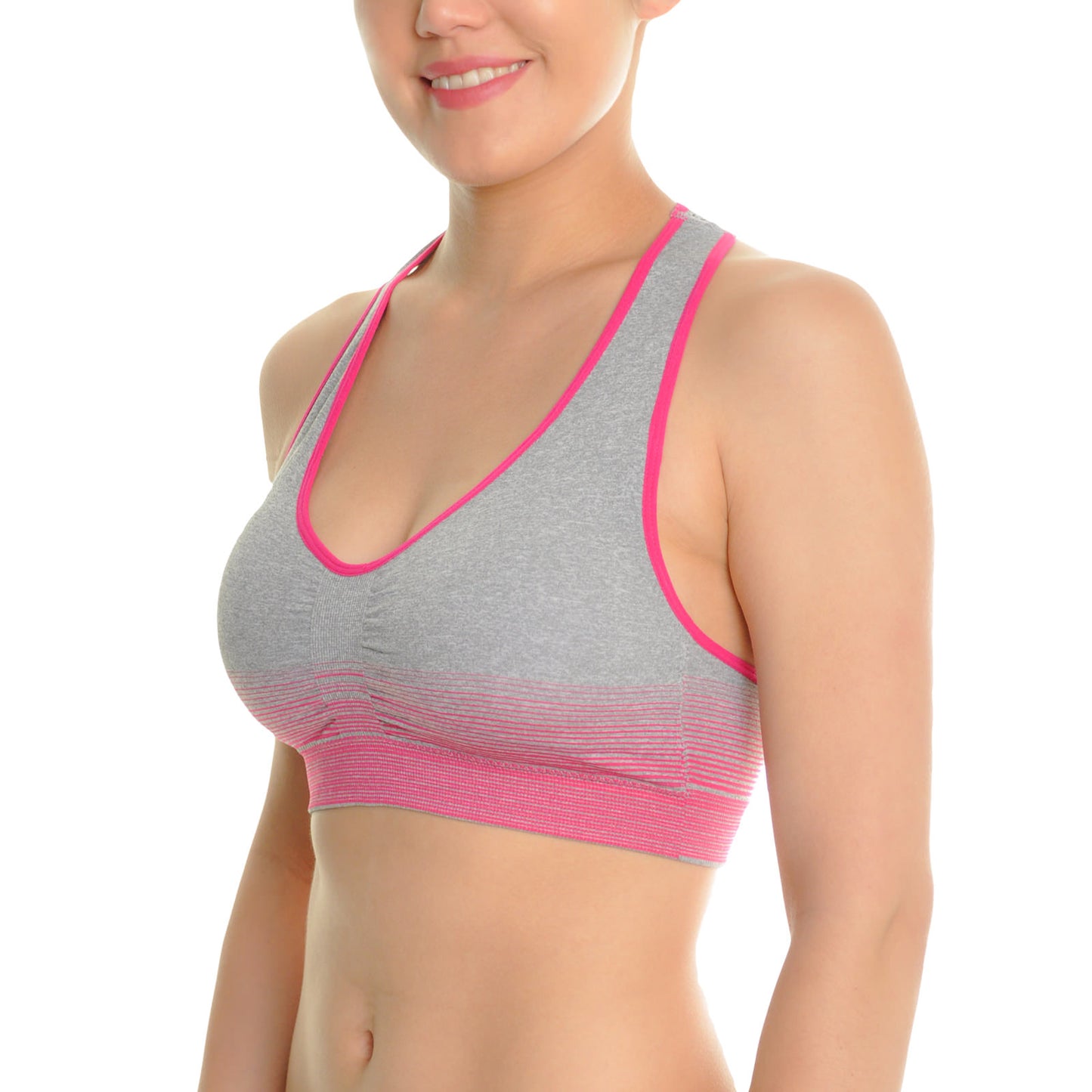Angelina Mesh T-Back Seamless Sports Bras with Contrasting Trims (6-Pack)