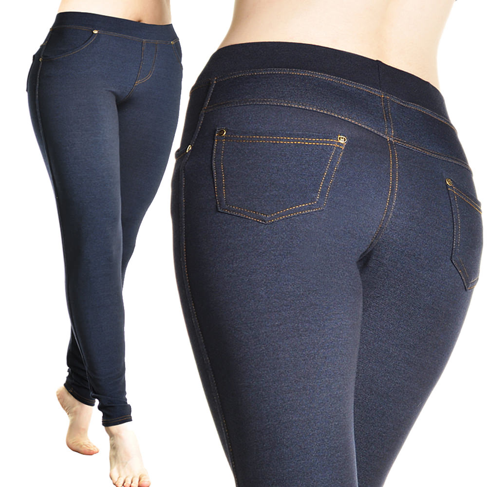 Angelina Comfort Fit Denim Pattern Pocketed Jeggings Leggings (12-Pack), #019