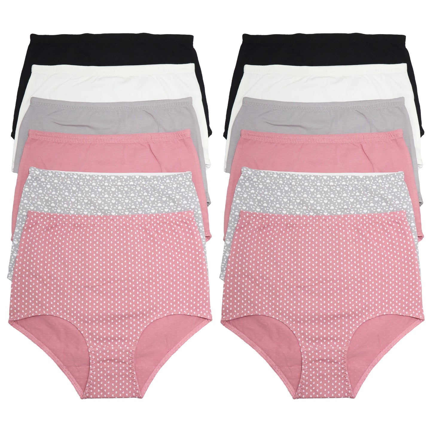 Angelina Cotton Classic High-Rise Briefs with Flower and Hearts Print (12-Pack), #G6728