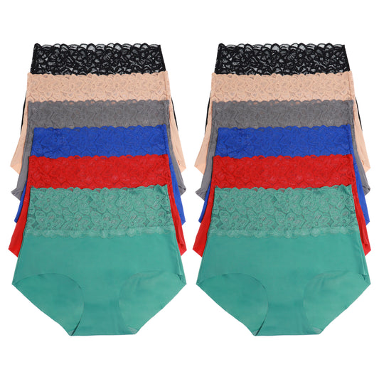 Angelina Laser Cut High-Rise Briefs with Lace Front Waistband Detail (12-Pack), #G6772