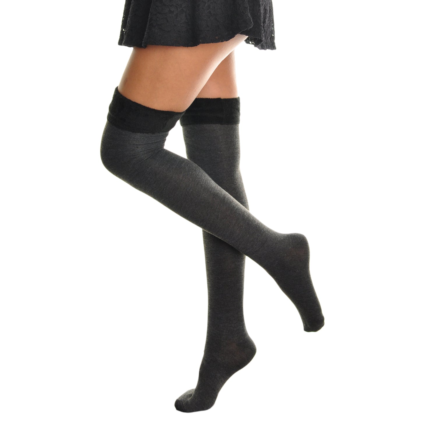 Angelina Winter Faux Fur Trim Knee Socks (6-Pack), #WF1153