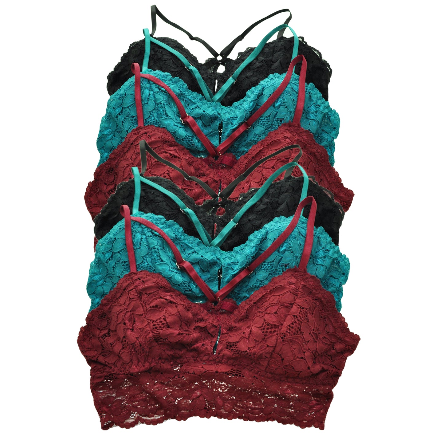 Angelina Floral Lace Racerback Bralette (3 or 6 Pack), #B305