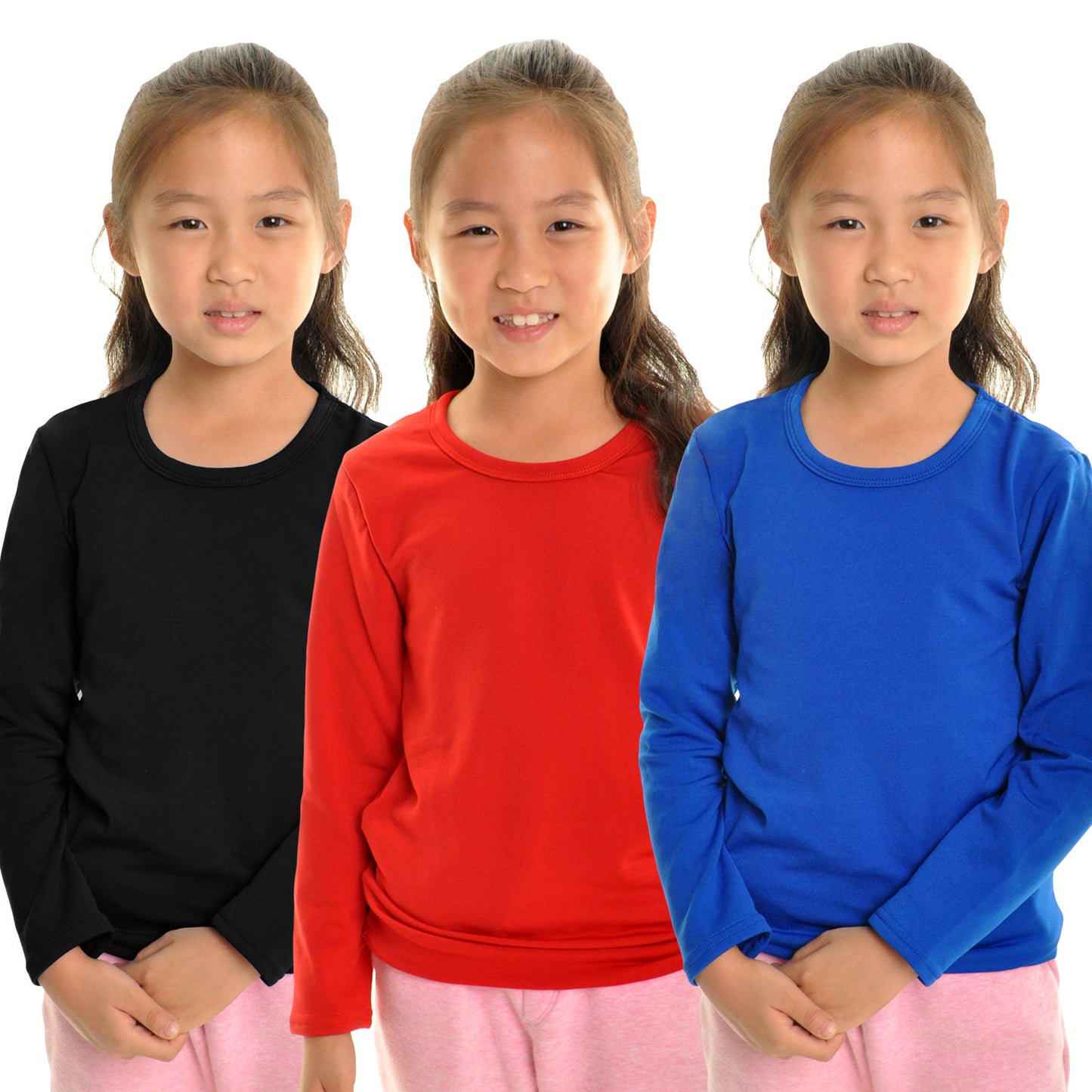 Angelina Girls' Brushed Fleece Long-Sleeve Crewneck Thermal Tops (6-Pack), #T7914