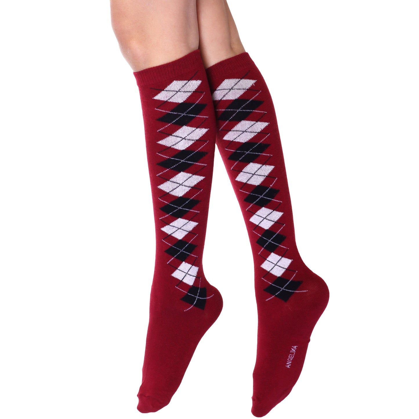 Angelina Argyle Knit Pattern Knee-High Socks (3-Pairs), #2567