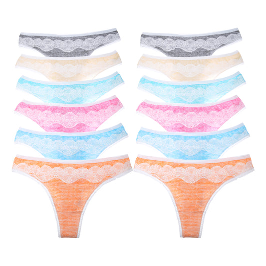 Angelina Cotton Thong Panties with Stripe Print Design (12-Pack), #G6435