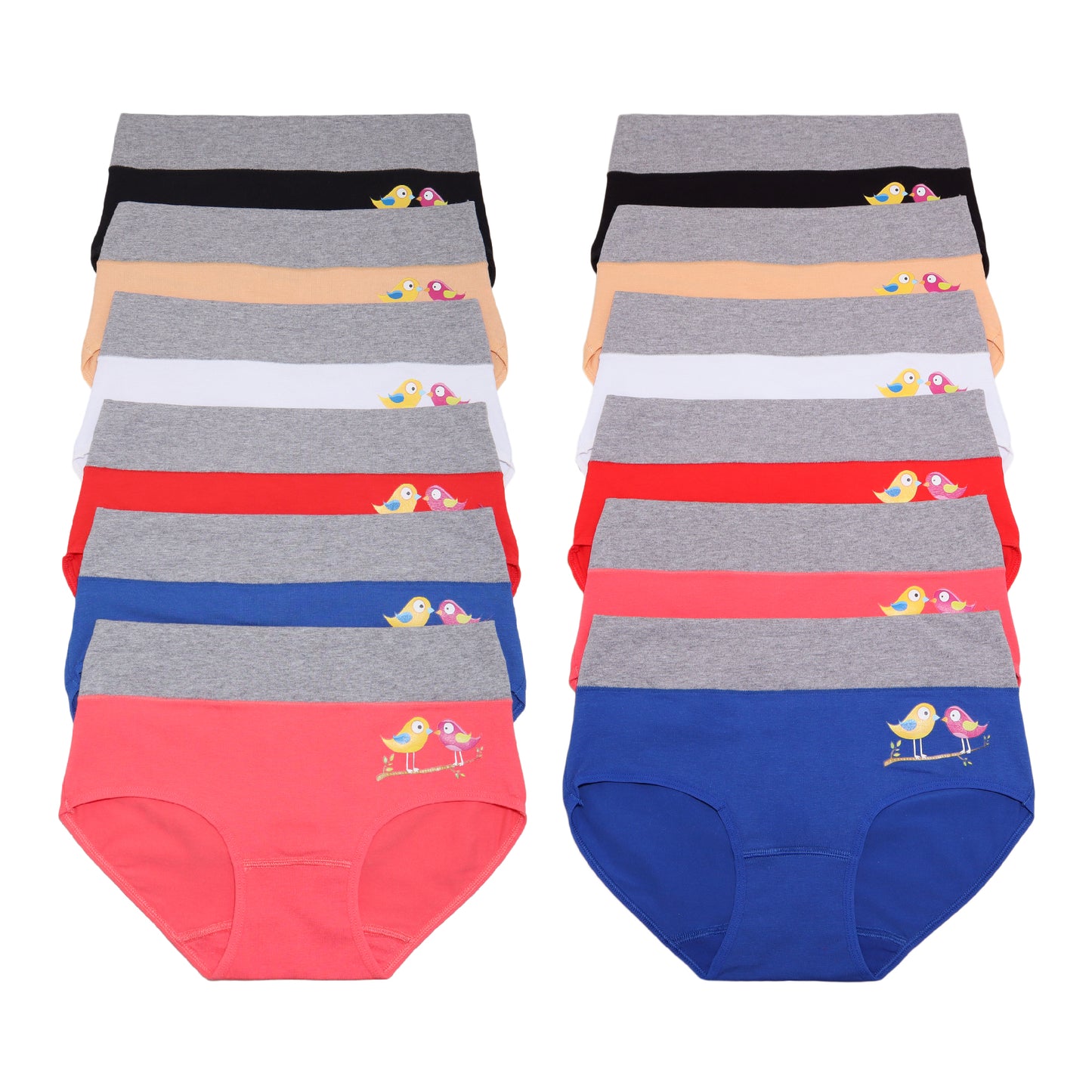 Angelina Cotton Comfort Mid-Rise Brief Panties with Bird Print Design (12-Pack), #G6656