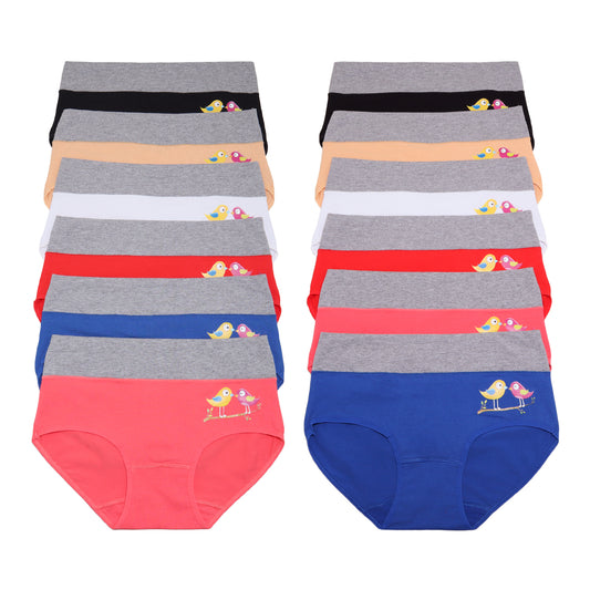 Angelina Cotton Comfort Mid-Rise Brief Panties with Bird Print Design (12-Pack), #G6656