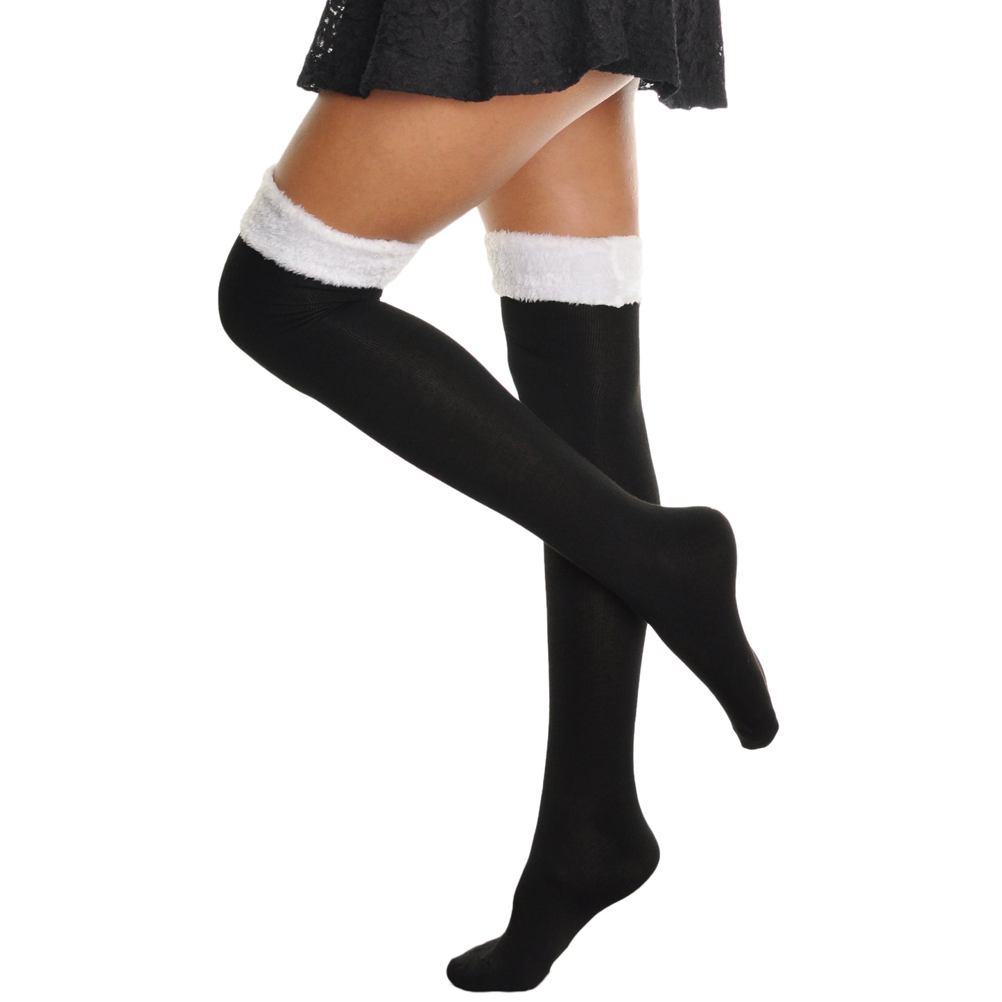 Angelina Winter Faux Fur Trim Knee Socks (6-Pack), #WF1153