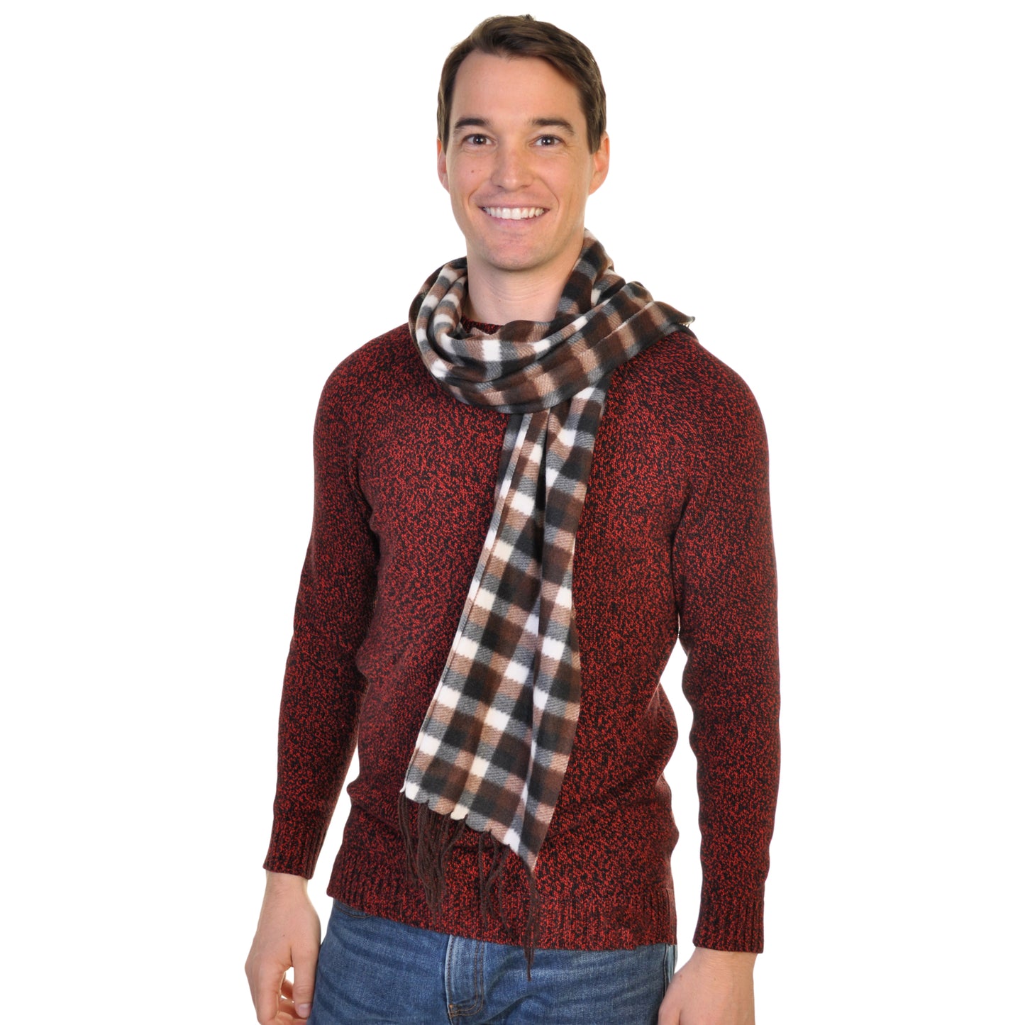 Angelina Unisex Plaid Winter-Weight Fleece Scarves with Fringe (12-Pack), #WN0908