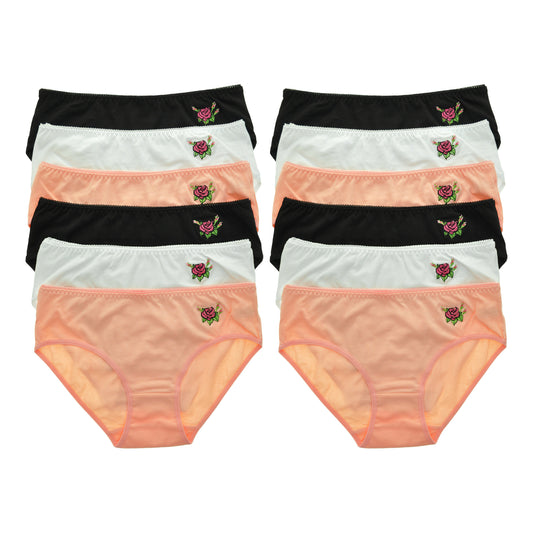 Angelina Cotton Hiphuggers with Embroidered Rose Detail (12-Pack), #G6355