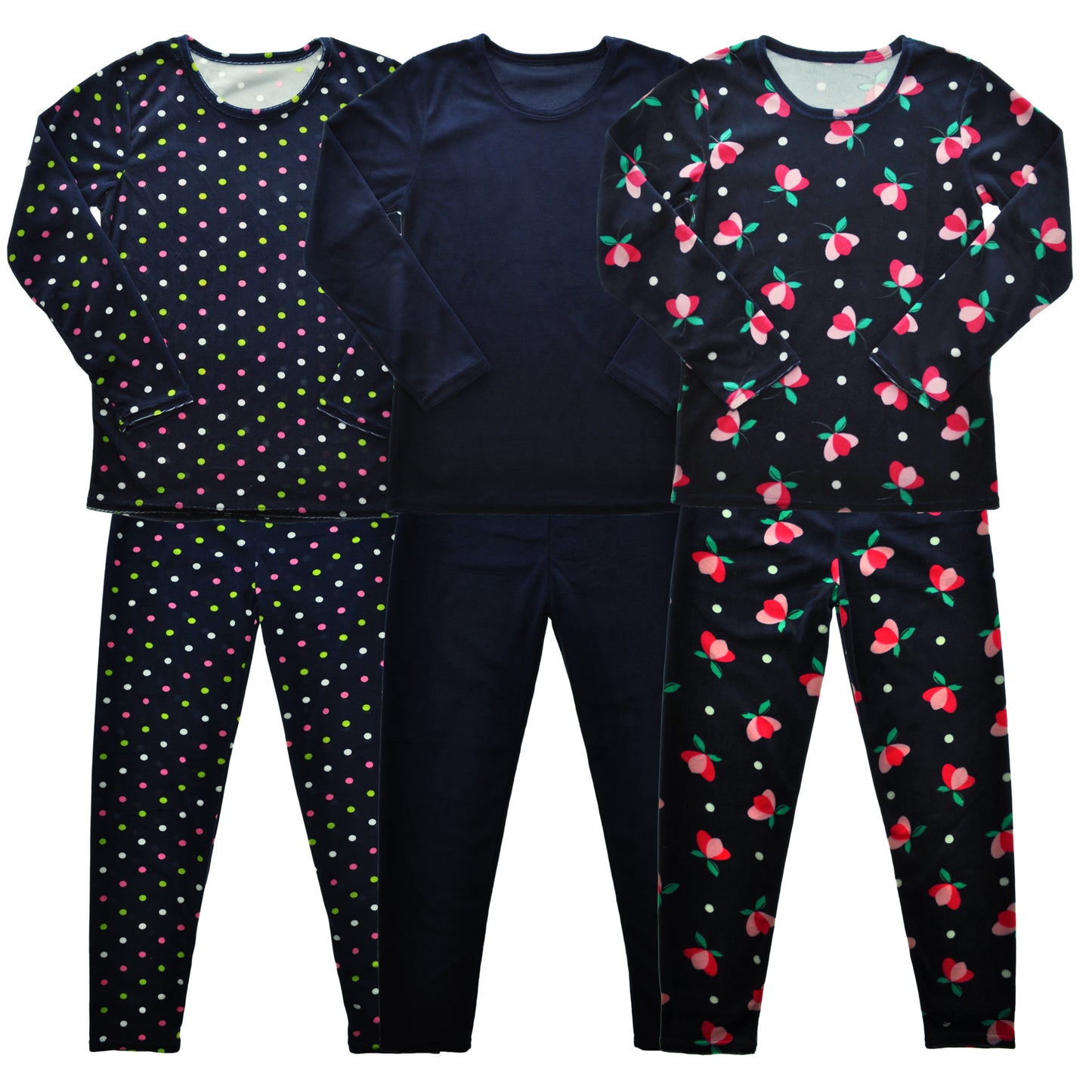 Angelina Girls Velvet Assorted Pattern Lounge Sets (3-Pack), #0041SET