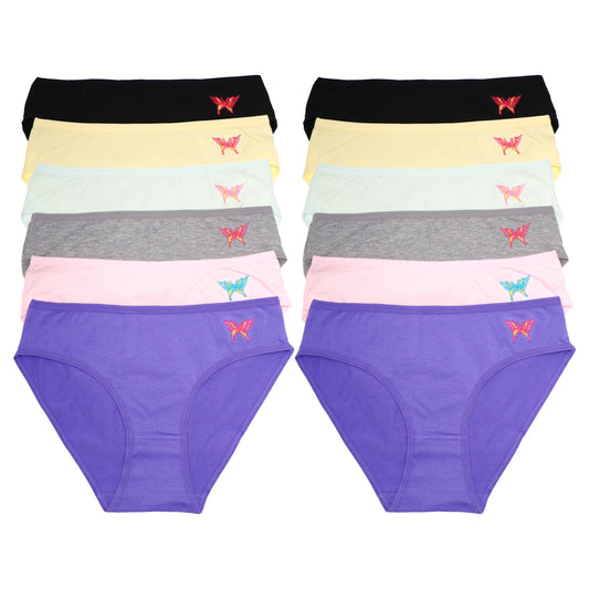 Angelina Cotton Bikini Panties with Embroidered Butterfly Design (12-Pack), #G6482