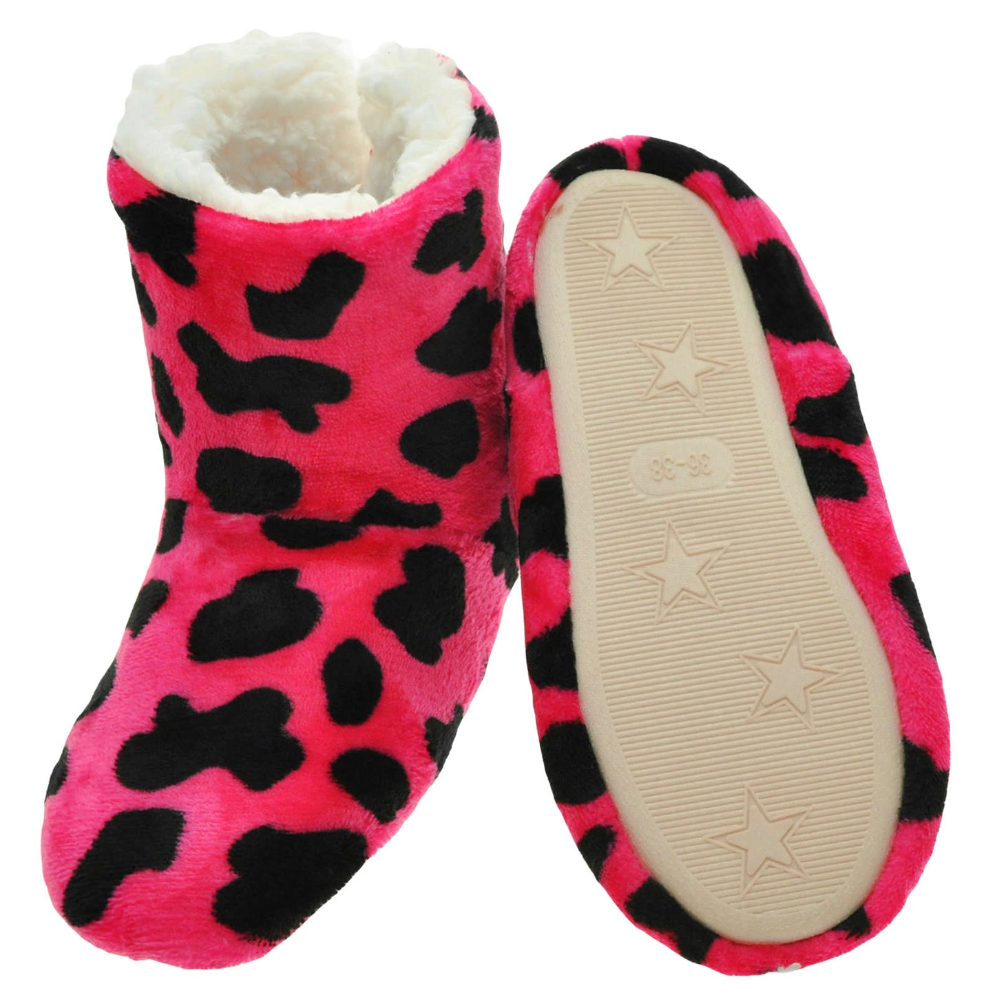 Angelina Fleece-Lined Plush Indoor Boots with Padded Rubber Sole (6-Pairs), #WF1187
