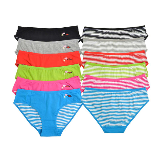 Angelina Cotton Bikini Panties with Embroidered Detail (12-Pack), #G6379