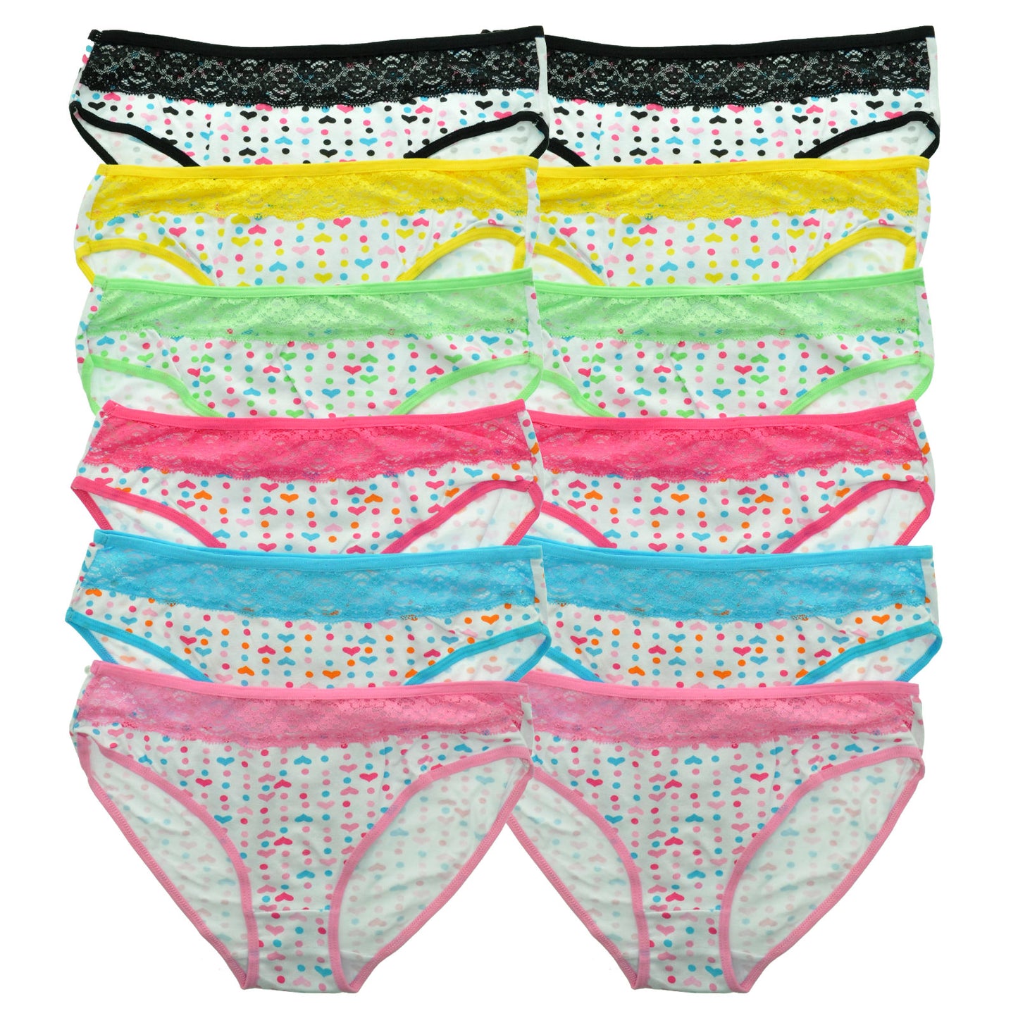 Angelina Heart and Lace Bikini Panties (12-Pack), #G6071