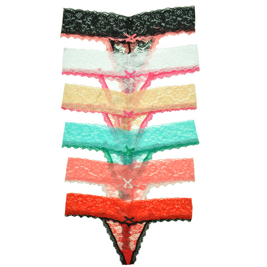 Angelina G-String Panties with Contrasting Floral Lace Trims (6-Pack), #G6047