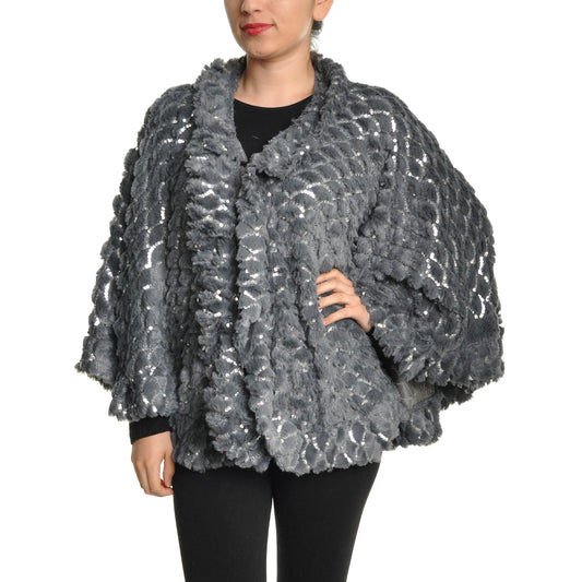 Angelina Oversized Faux Fur Poncho with Fish Scale Sequins (1-Pack), #WN07