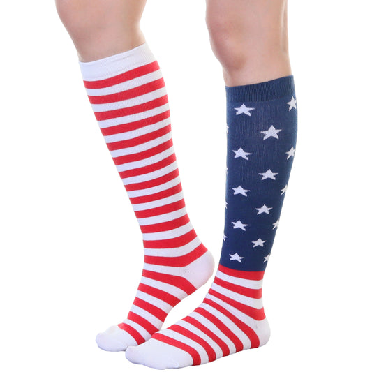 Angelina Mix-and-Match Novelty Patriotic USA Flag Knee-High Socks (3-Pairs), #2568