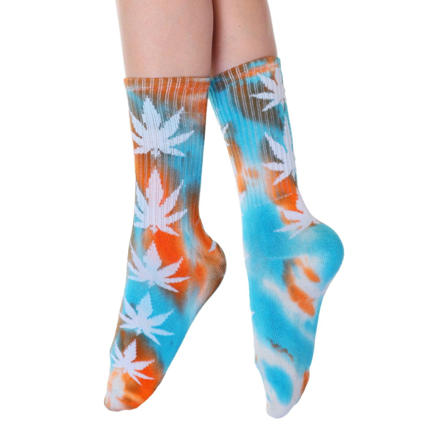 Angelina Novelty Rib Knit Crew Socks with Tie-Dye Leaf Print (6-Pairs), #2564
