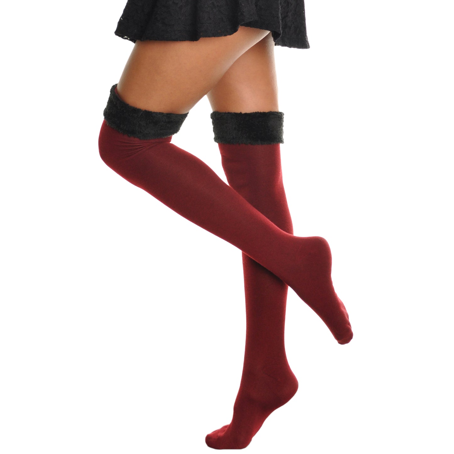 Angelina Winter Faux Fur Trim Knee Socks (6-Pack), #WF1153