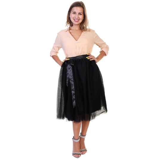 Angelina Mesh Tutu Midi Skirt with Detachable Satin Ribbon (1-Pack), #TU038