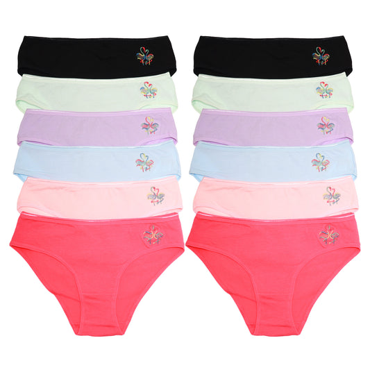 Angelina Cotton Bikini Panties with Flamingo Embroidered Design (12-Pack), #G6749