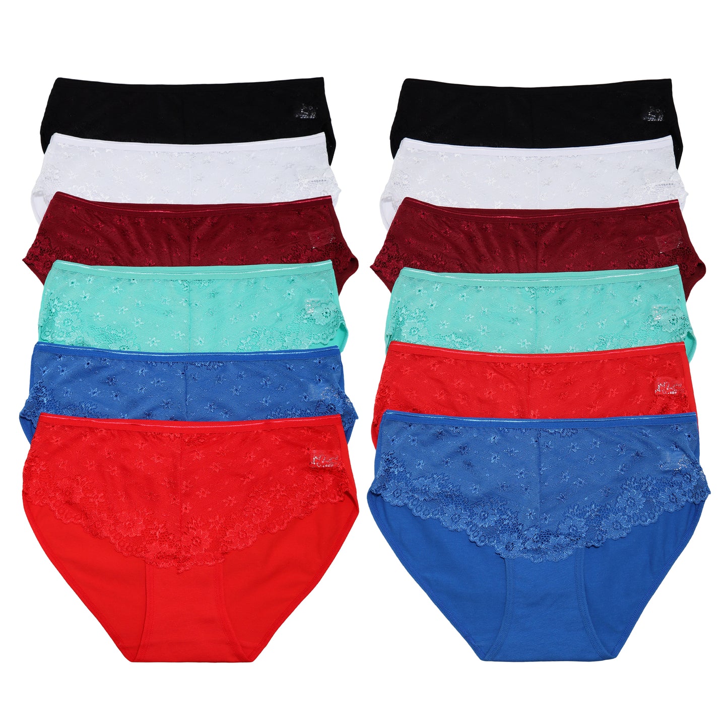 Angelina Cotton Mid-Rise Brief Panties with Front Lace Accent (12-Pack), #G6635