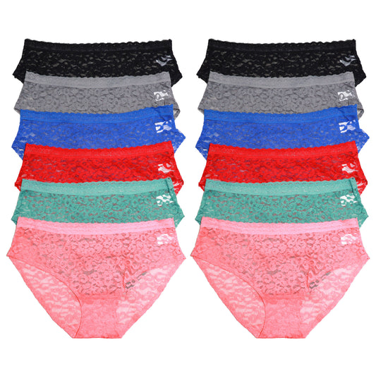 Angelina Lace Bikini Panties with Leopard Design (12-Pack), #G6774