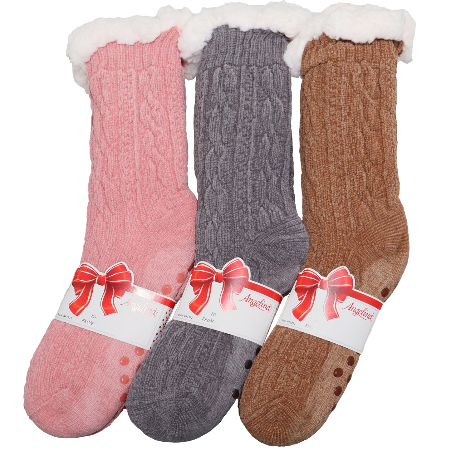 Angelina Winter-Weight Sherpa-Lined Chenille Thermal Crew Socks (3-Pairs), #WF1912