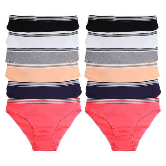 Angelina Cotton Bikini Panties with Elastic Waistband (12-Pack), #G6453