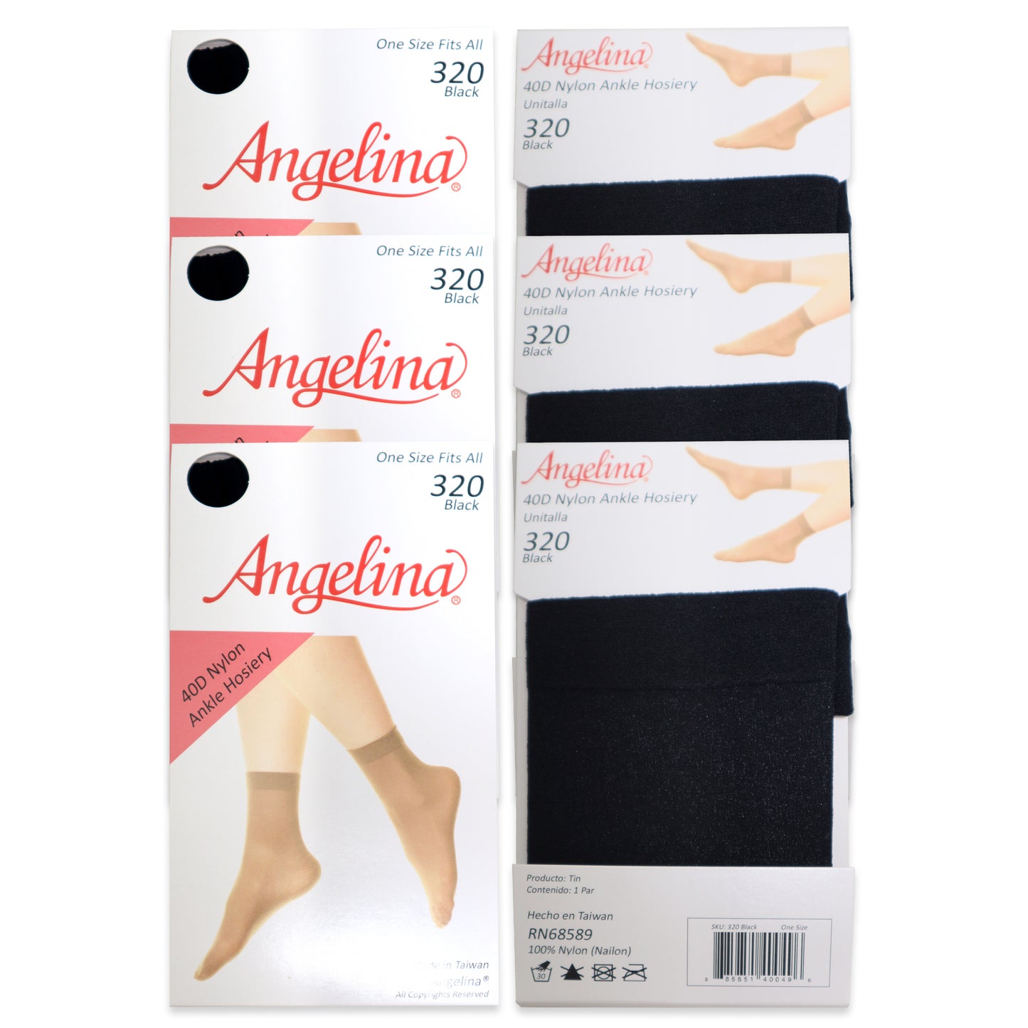 Angelina Nylon Ankle Hosiery 40D Sheer (6-Pairs), #320