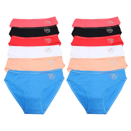 Angelina Cotton Bikini Panties with Embroidered Heart and Bow (12-Pack), #G6436