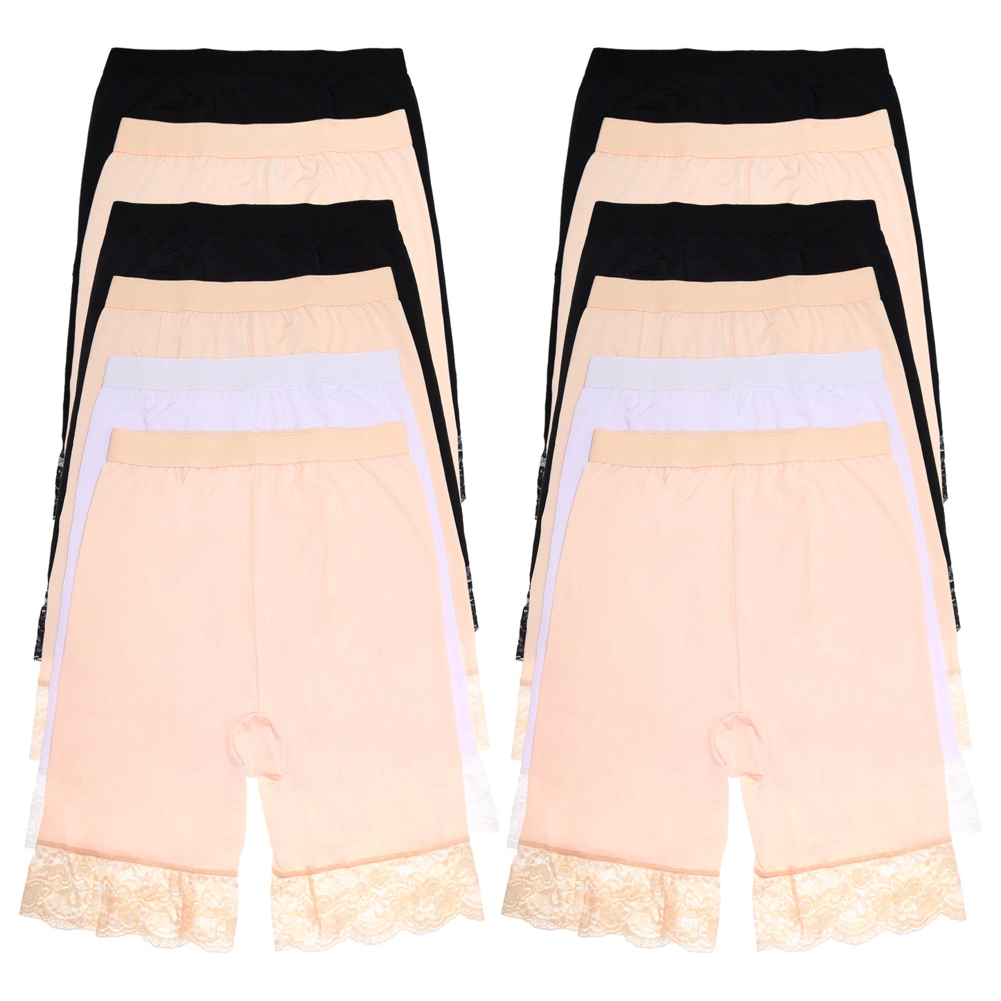 Angelina Satin High-Waist Safety Underpants with Lace Accent (12-Pack), #4904