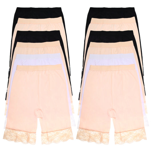 Angelina Satin High-Waist Safety Underpants with Lace Accent (12-Pack), #4904