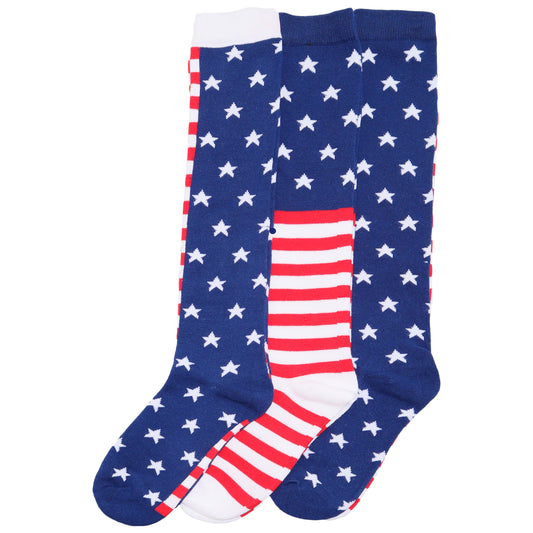 Angelina Mix-and-Match Novelty Patriotic USA Flag Knee-High Socks (3-Pairs), #2568