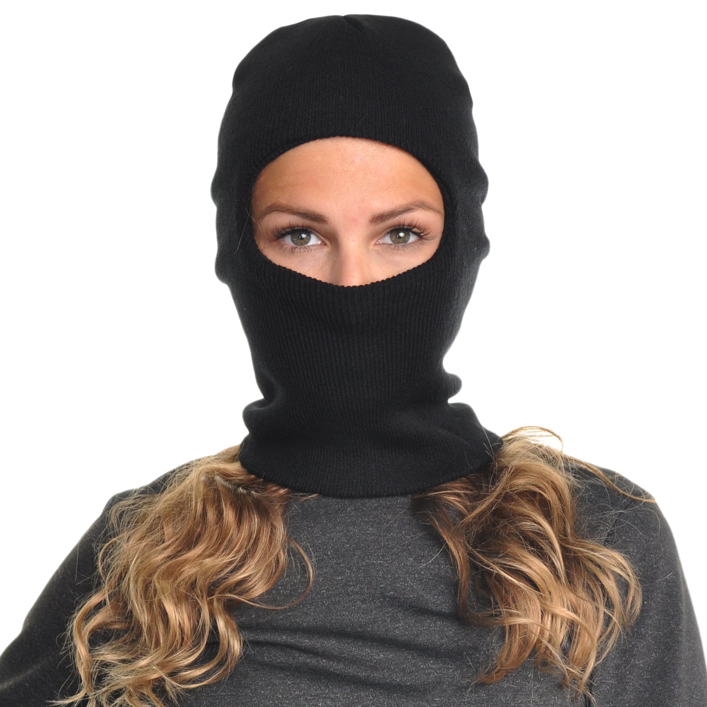 Swan Winter Warmth Black Knitted Balaclava 1 Hole Ski Mask (6-Pack), #WH2042