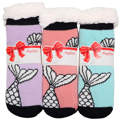 Angelina Kids Winter-Weight Sherpa-Lined Knitted Thermal Crew Socks (3-Pairs), #WF4911