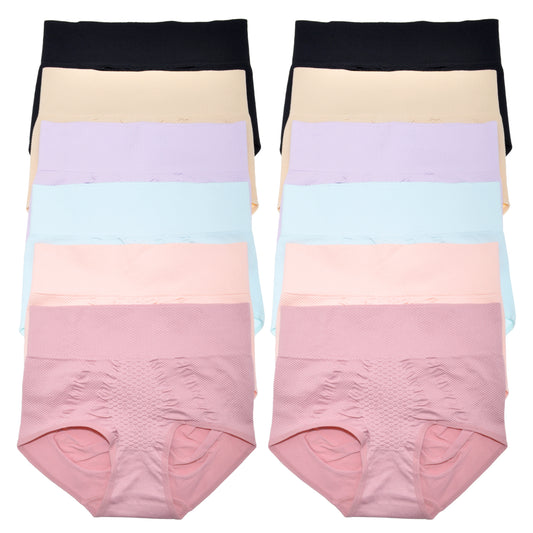 Angelina Seamless High Waist Microfiber Control Briefs (12-Pack), #SE888