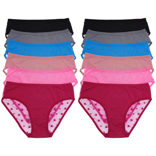 Angelina Cotton Bikini Panties with Star Mesh Back (12-Pack), #G6778