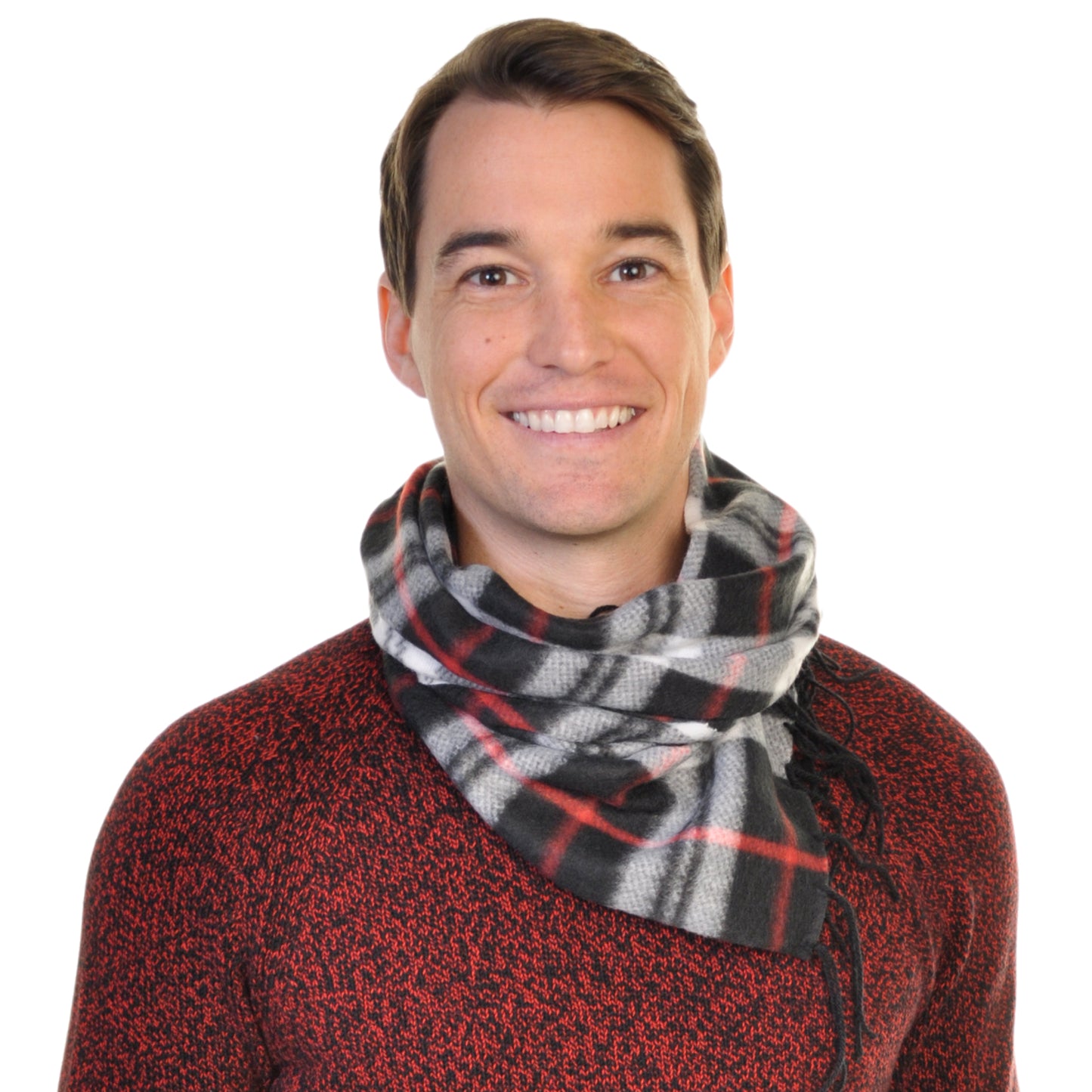 Angelina Unisex Plaid Winter-Weight Fleece Scarves with Fringe (12-Pack), #WN0908