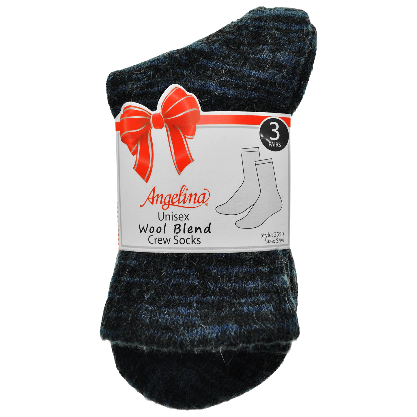Angelina Marled Unisex Wool Blend Crew Socks (3-Pairs), #2550