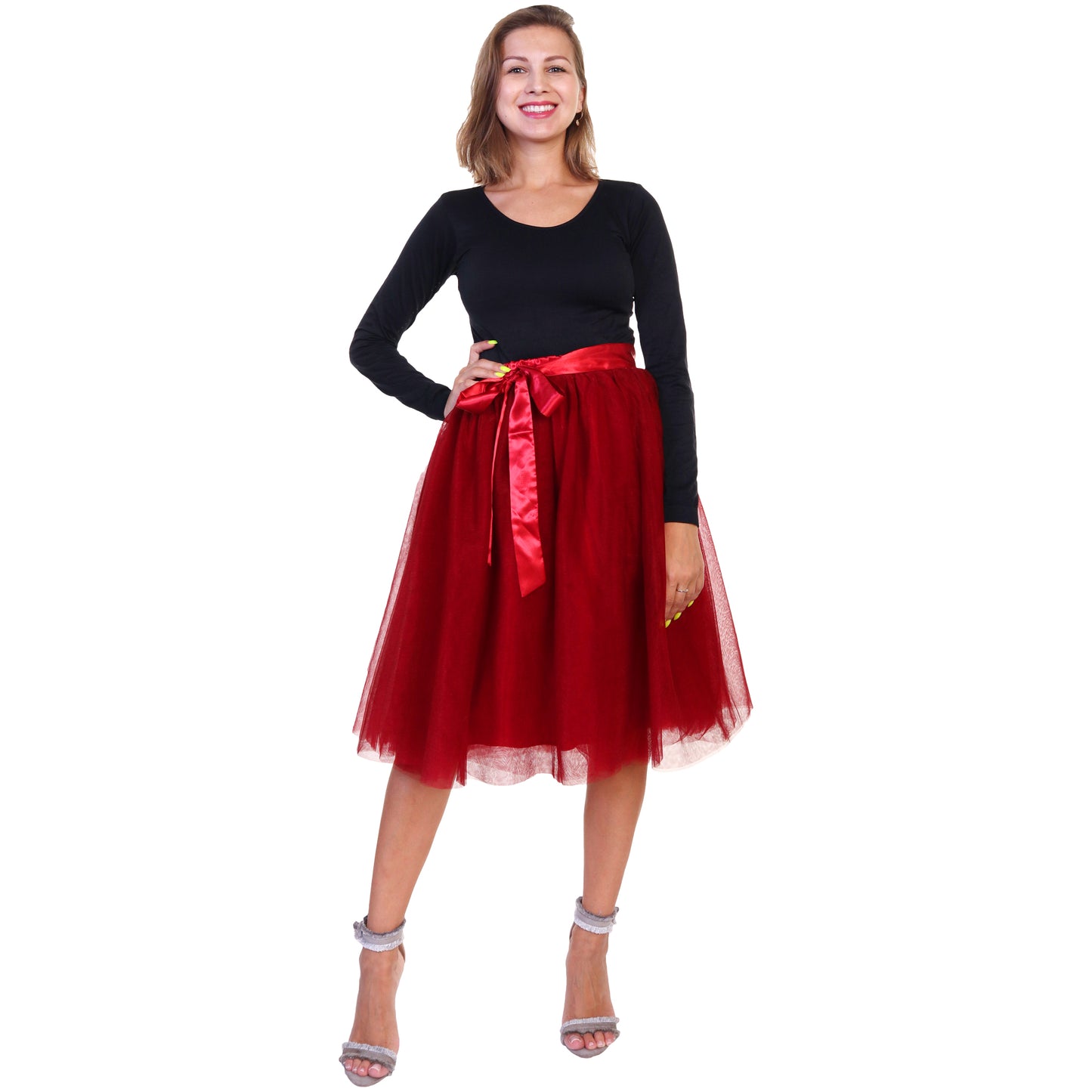 Angelina Mesh Tutu Midi Skirt with Detachable Satin Ribbon (1-Pack), #TU038